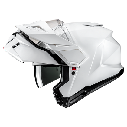 HJC i80 Solid in White - chin bar raised and sun visor lowered
