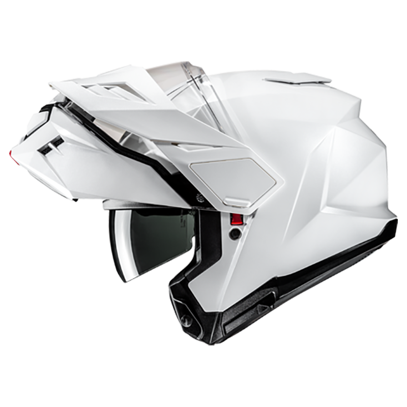 HJC i80 Solid in White - chin bar raised and sun visor lowered
