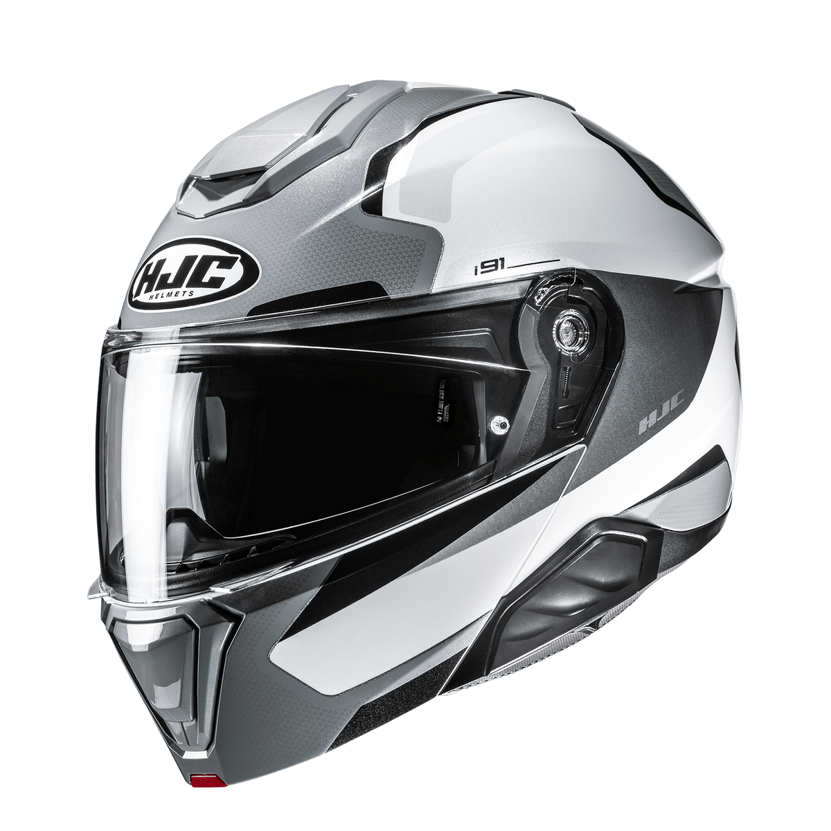 HJC i91 Felio MC5 gray, black and white helmet, front three-quarter view