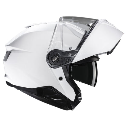 HJC i91 White helmet with modular chin bar raised