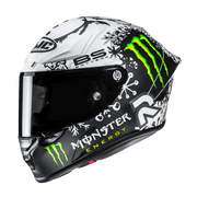 HJC RPHA 1N V2 Carbon Snow Diablo MC10SF semi-flat black and white helmet, front three-quarter view