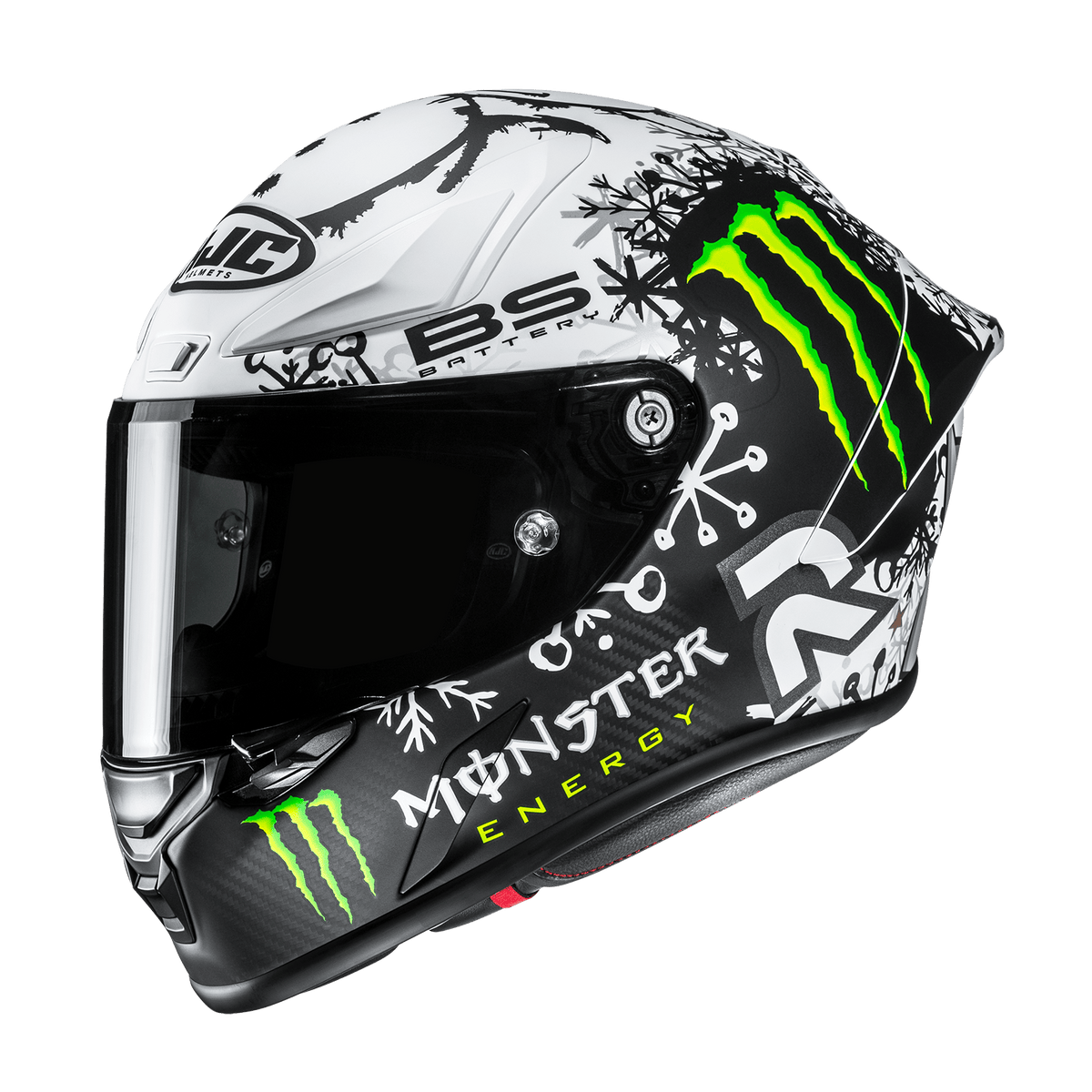 HJC RPHA 1N V2 Carbon Snow Diablo MC10SF semi-flat black and white helmet, front three-quarter view