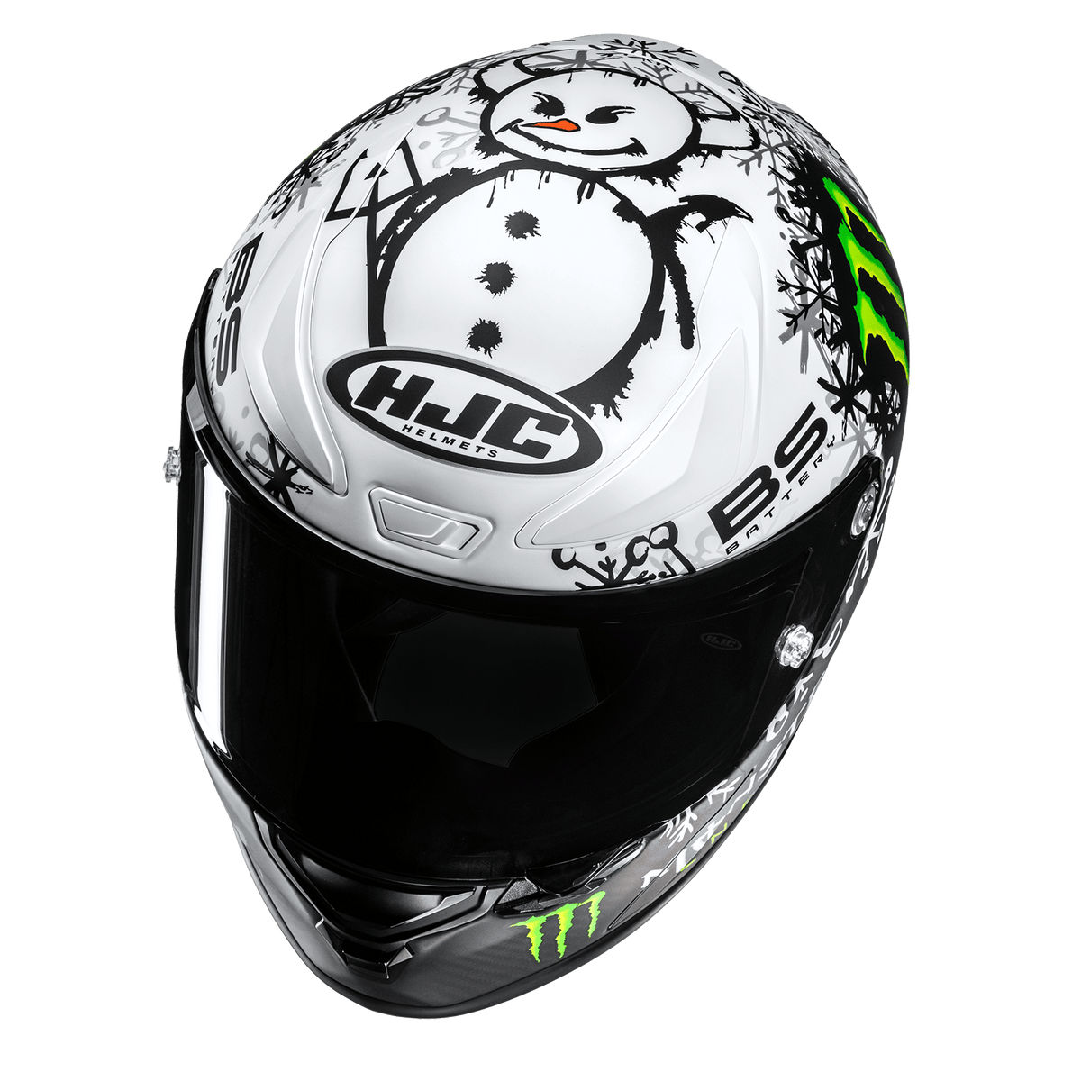 HJC RPHA 1N V2 Carbon Snow Diablo MC10SF semi-flat black and white helmet, elevated front view