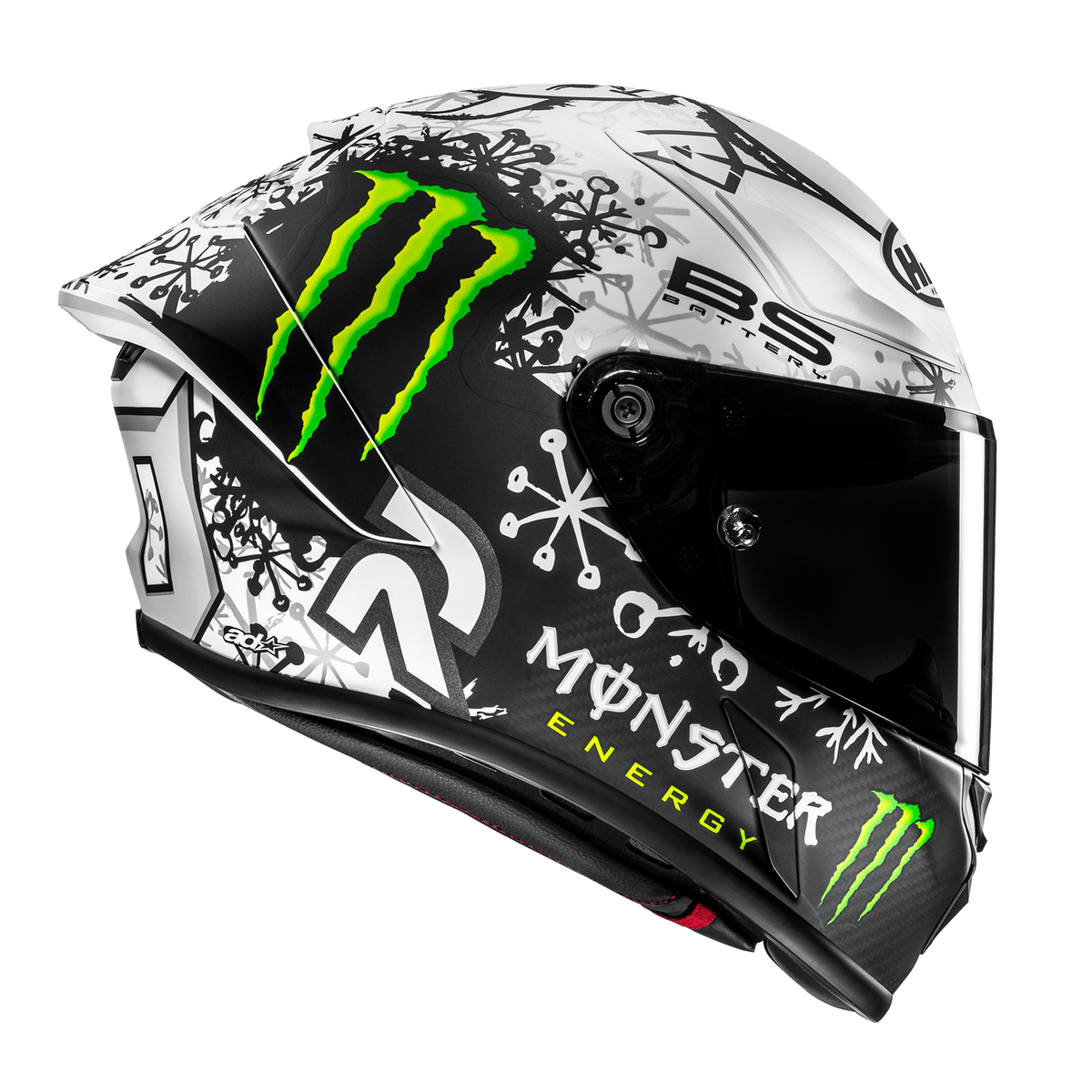 HJC RPHA 1N V2 Carbon Snow Diablo MC10SF semi-flat black and white helmet, right side view