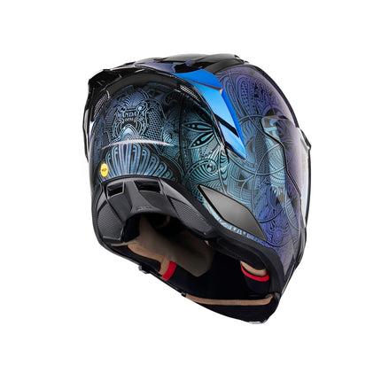 ICON Ultraflite Opal Mandala helmet in blue rear view