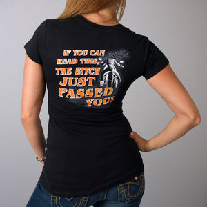 Just Passed You Ladies Tee: Features:
• 100% cotton• Double Sided Screen Printed