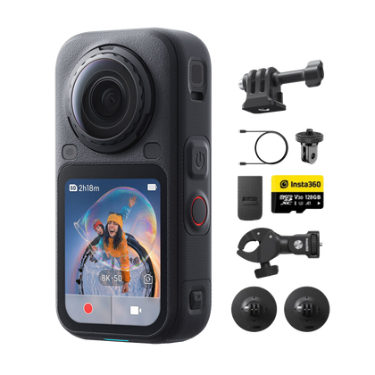 Insta360 X6 Pro Motorcycle Bundle, black camera and included motorcycle bundle accessories