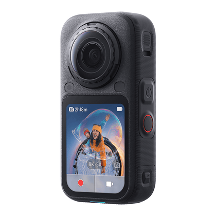 Insta360 X6 Pro Motorcycle Bundle, black camera, front three-quarter view