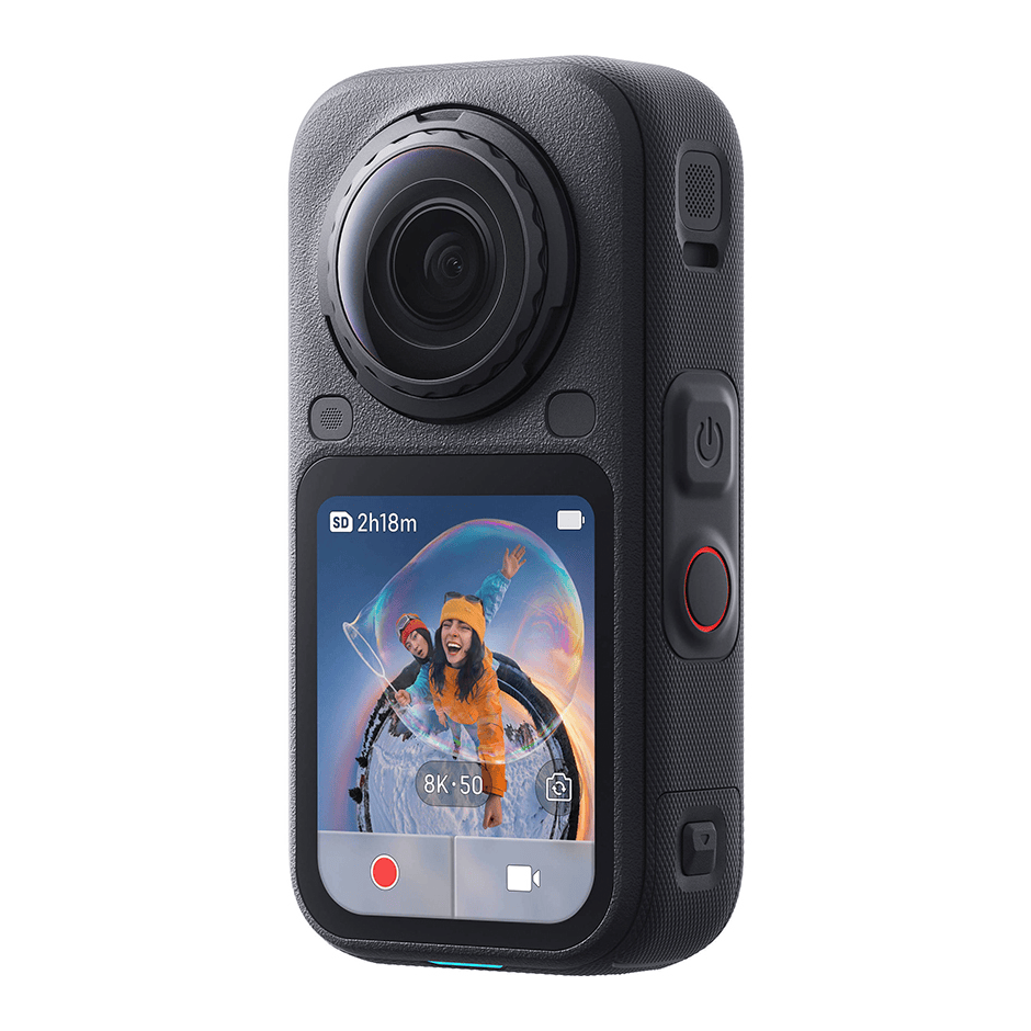 Insta360 X6 Pro Motorcycle Bundle, black camera, front three-quarter view