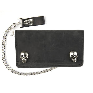 USA Made SK410 6" Biker Wallet With Skull Snaps Black