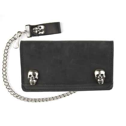 USA Made SK410 6" Biker Wallet With Skull Snaps Black