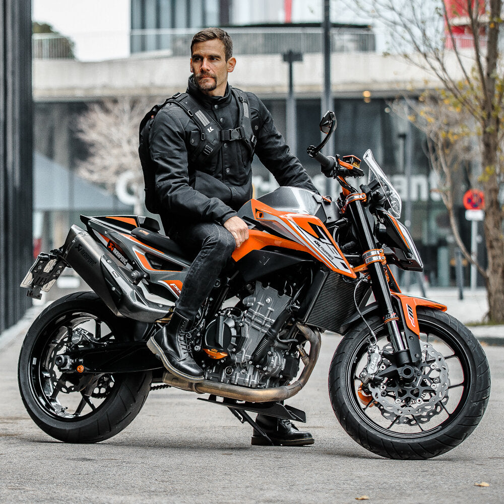 Kriega MAX28 Expandable Backpack on motorcycle
