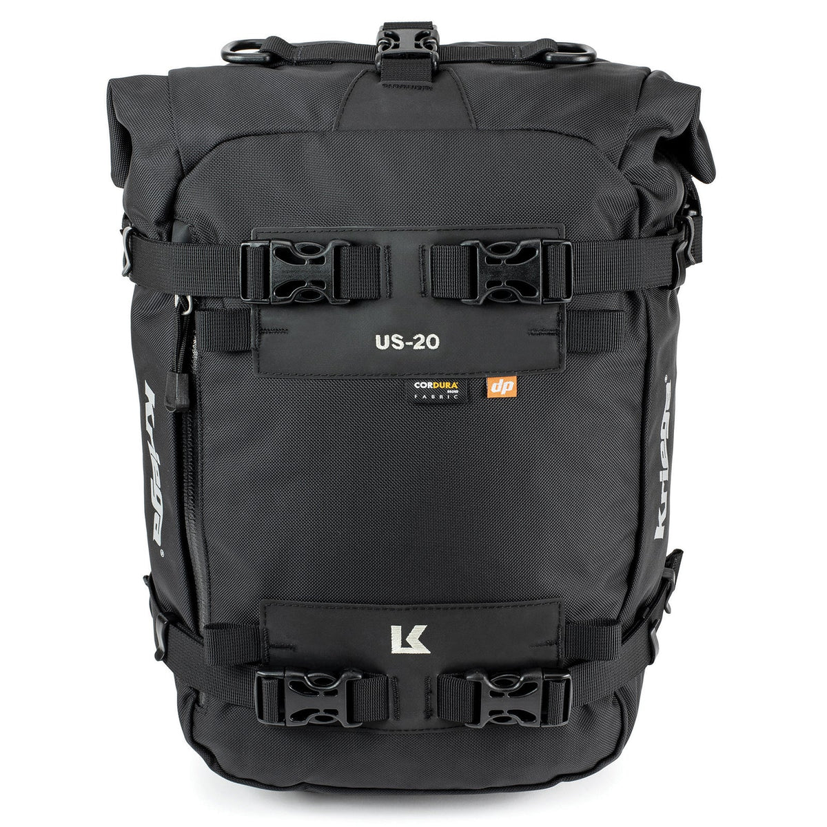 Kriega US 20 Drypack front view showing compression and mounting straps