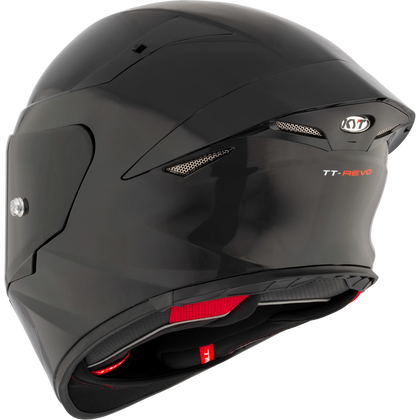KYT TT-Revo solid full face helmet in Gloss Black, rear left view