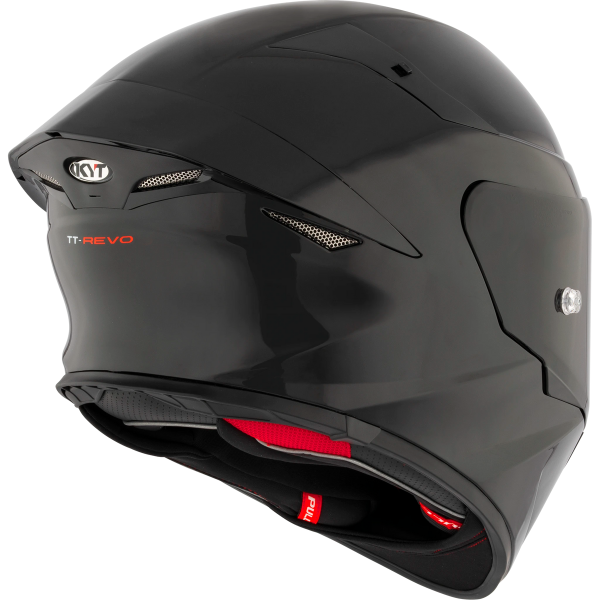 KYT TT-Revo solid full face helmet in Gloss Black, rear right view