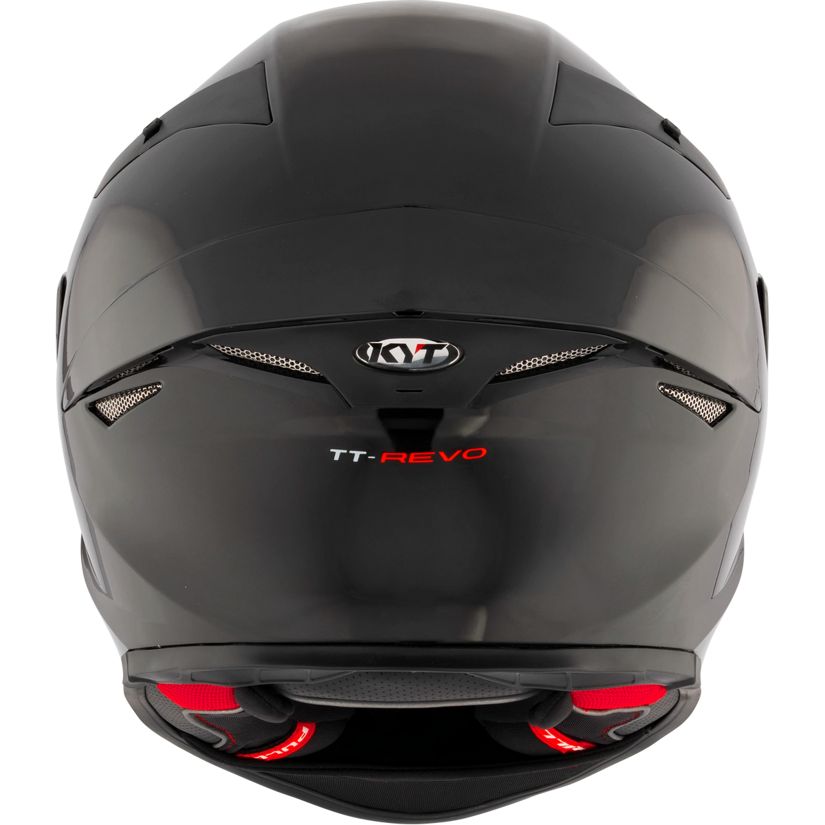 KYT TT-Revo solid full face helmet in Gloss Black, rear view