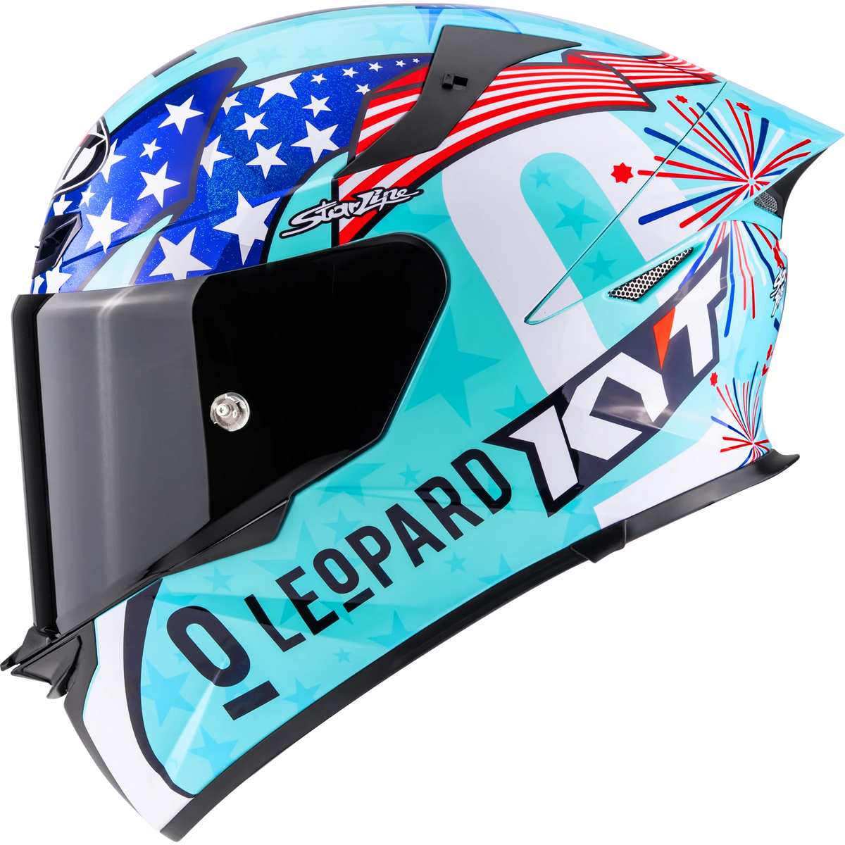 KYT TT-REVO Special Editions Leopard Americas Replica helmet, left side view