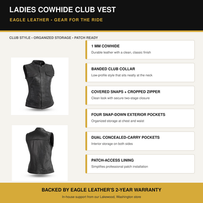 Eagle Leather Ladies Cowhide Club Vest features and benefits overview