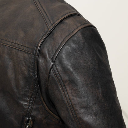 Ladies Hipster jacket distressed black olive leather shoulder detail