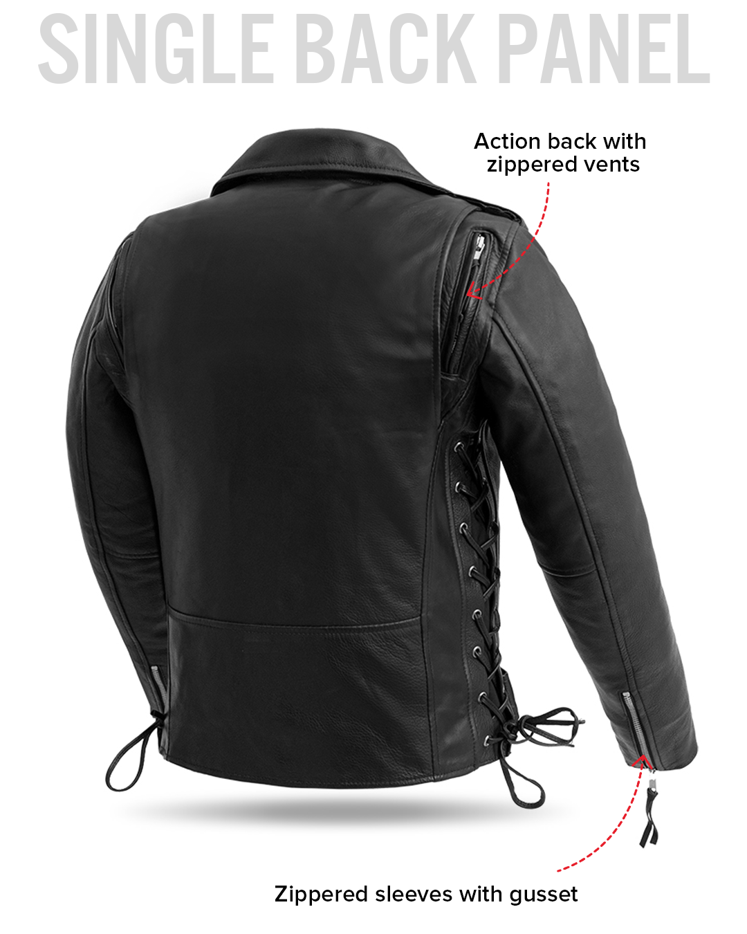 Ladies Popstar black leather motorcycle jacket back feature details