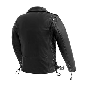 Ladies Popstar black leather motorcycle jacket back view
