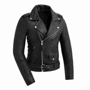 Ladies Popstar black leather motorcycle jacket front view