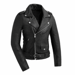 Ladies Popstar black leather motorcycle jacket front view