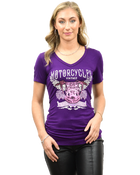 Ladies Flying Colors Shirt, purple front with lavender winged motorcycle graphic