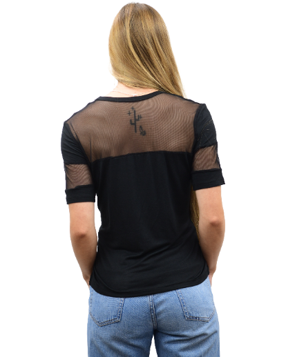 Ladies Happy Bikes T-Shirt, plain black back with mesh shoulder detail