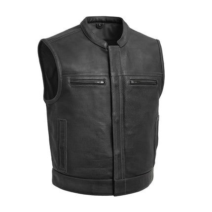 Low Rider Perforated Vest Solid Black Leather