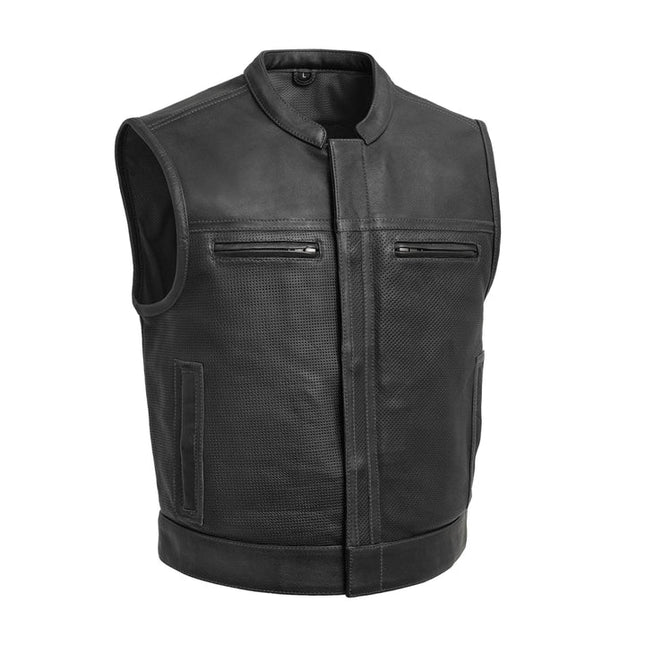 Low Rider Perforated Vest Solid Black Leather