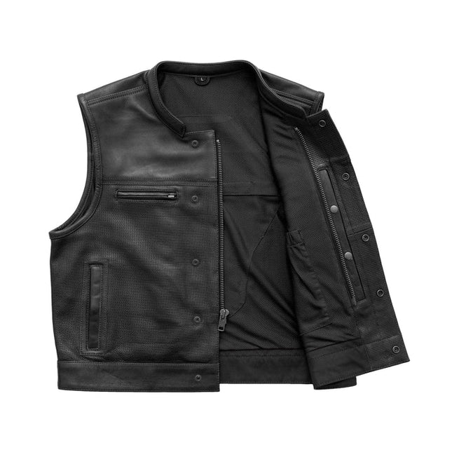 Low Rider Perforated Vest Solid Black Leather