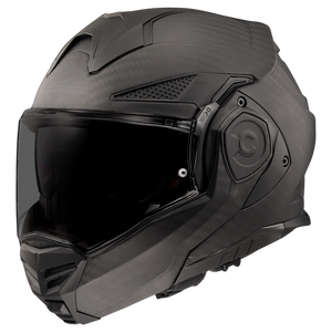 LS2 Advant X Carbon modular helmet in matte carbon, front three-quarter view