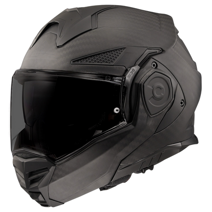 LS2 Advant X Carbon modular helmet in matte carbon, front three-quarter view