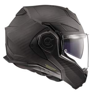 LS2 Advant X Carbon modular helmet in matte carbon with chin bar rotated open