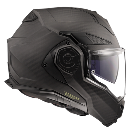 LS2 Advant X Carbon modular helmet in matte carbon with chin bar rotated open