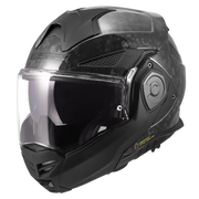 LS2 Advant X Forged Gloss Carbon with matte-black chin bar - front three-quarter view