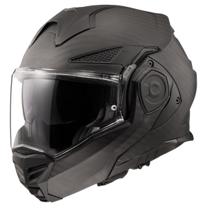 LS2 Advant X Carbon in Matte Woven Carbon - front three-quarter view with clear shield
