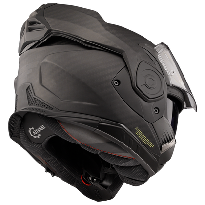 LS2 Advant X Carbon in Matte Woven Carbon - opposite rear view with chin bar open