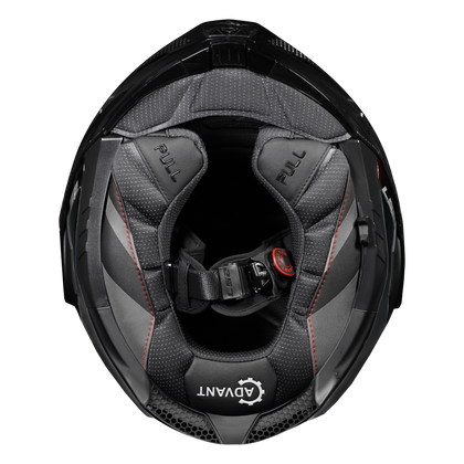 LS2 Advant X Carbon in Matte Woven Carbon - underside showing liner and buckle