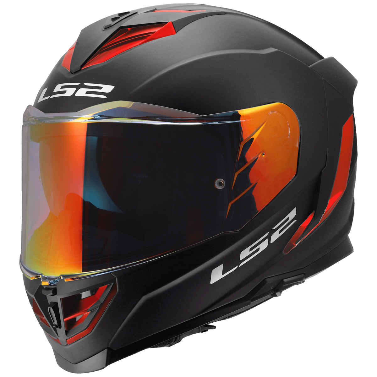 LS2 Assault III Solid Matte Black Red front three-quarter view
