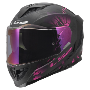 LS2 Assault III Burst helmet in Matte Black/Purple, front three-quarter view with shield closed