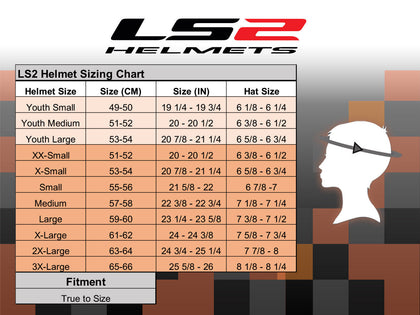 LS2 motorcycle helmet size chart