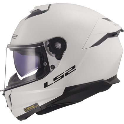 LS2 Stream II helmet in Gloss White, left side profile with internal sun shield lowered