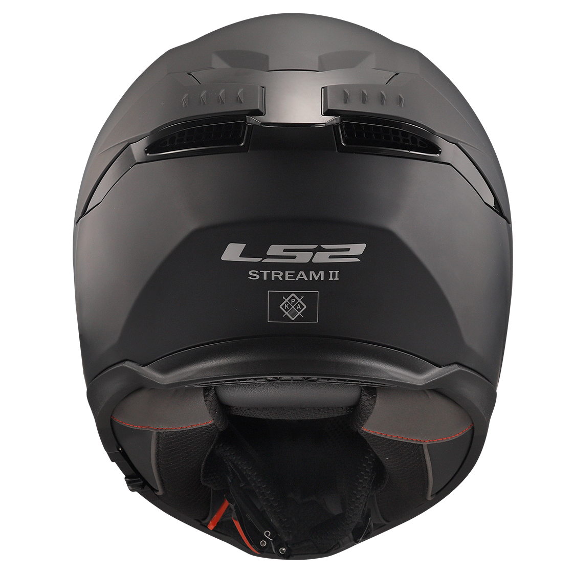 LS2 Stream II helmet in Matte Black, rear view showing exhaust vents