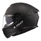 LS2 Stream II helmet in Matte Black, left side profile with internal sun shield lowered