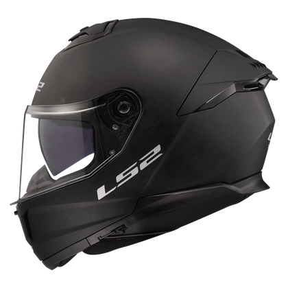 LS2 Stream II helmet in Matte Black, left side profile with internal sun shield lowered