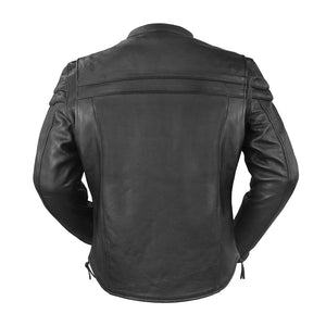 Men's Maverick black cowhide motorcycle jacket, back view