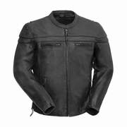 Men's Maverick black cowhide motorcycle jacket, front view