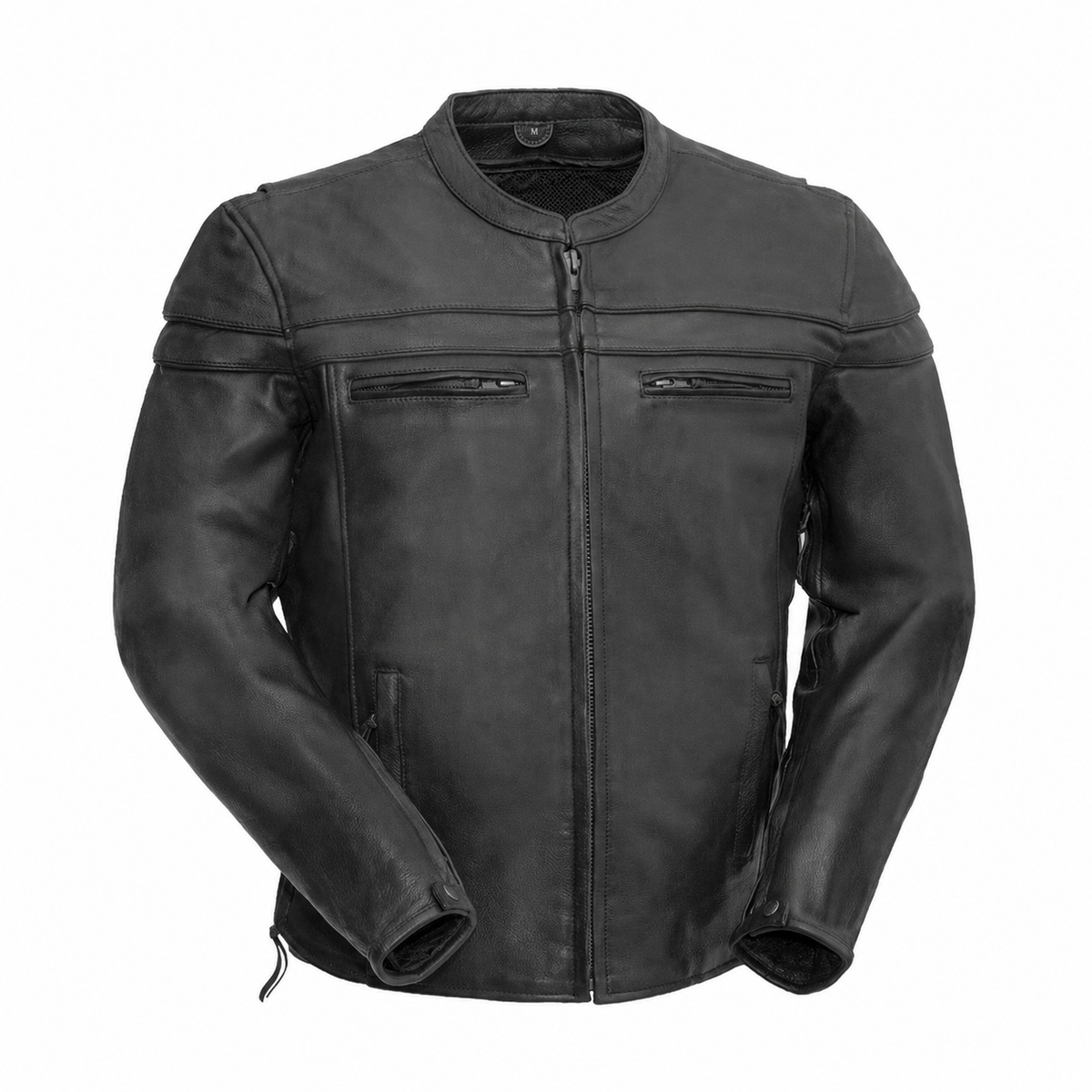 Men's Maverick black cowhide motorcycle jacket, front view